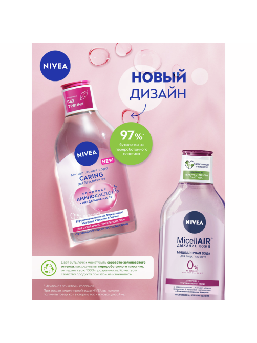 Вода мицеллярная Nivea MicellAIR Дыхание кожи для сухой и чувствительной кожи для лица, глаз и губ, 400мл