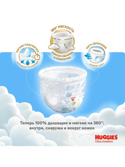 Подгузники-трусики Huggies Ultra Comfort для мальчиков №4 9-14кг, 92шт