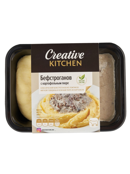 Бефстроганов Creative Kitchen из говядины с картофельным пюре, 280г