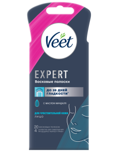 Полоски восковые Veet Expert для лица для чувствительной кожи 20шт, 13г