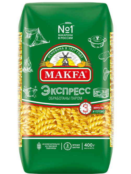 Макароны спирали Makfa Экспресс обработанные паром высший сорт, 400г