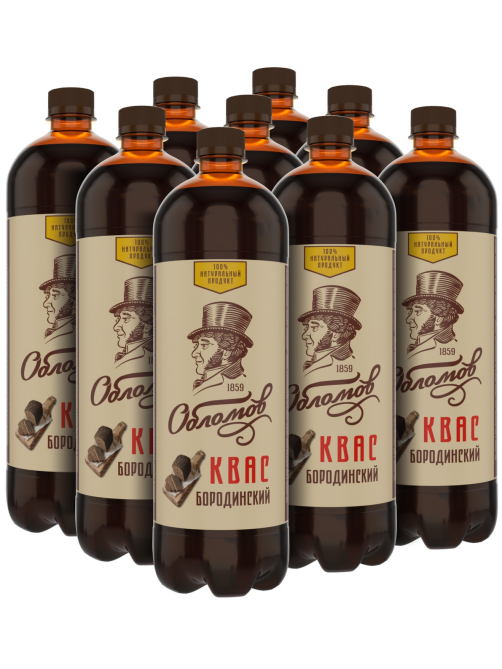 Квас Обломов Бородинский, 1л x 9 шт
