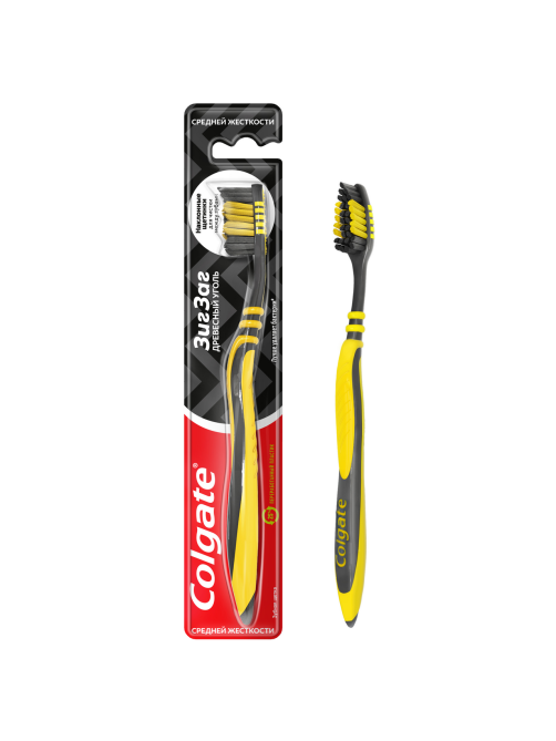 Зубная щетка Colgate Зиг Заг многофункциональная с древесным углем средней жесткости