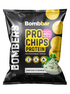 Чипсы Bombbar протеиновые сметана и зелень, 50г