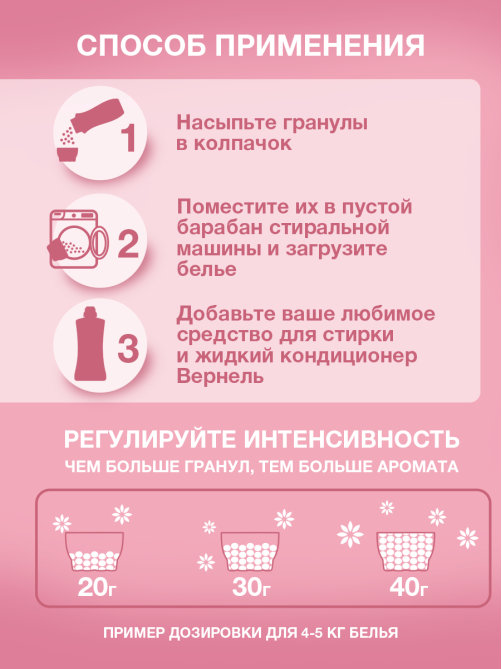 Кондиционер-парфюм для белья Вернель Пион и белый чай гранулы, 200г