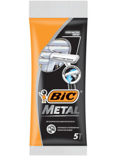 Бритва одноразовая мужская BIC Metal 1 лезвие защитная металлическая полоска, 5 шт