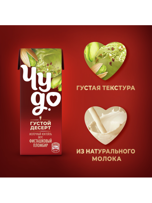 Коктейль молочный Чудо со вкусом Фисташковый пломбир 2%, 200мл