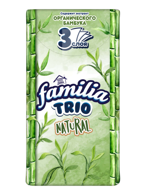Платочки бумажные Familia Trio Natural три слоя, 10 шт