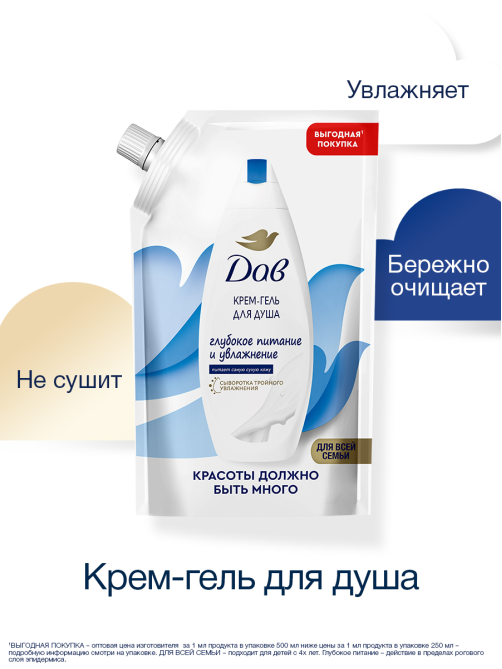Крем-гель Дав для душа Глубокое питание и увлажнение, 500мл