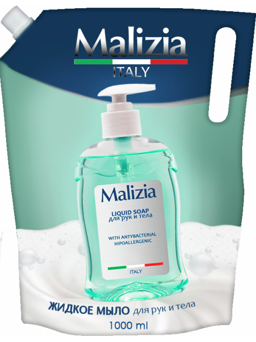 Мыло жидкое Malizia для рук и тела антибактериальное гипоаллергенное, 1л