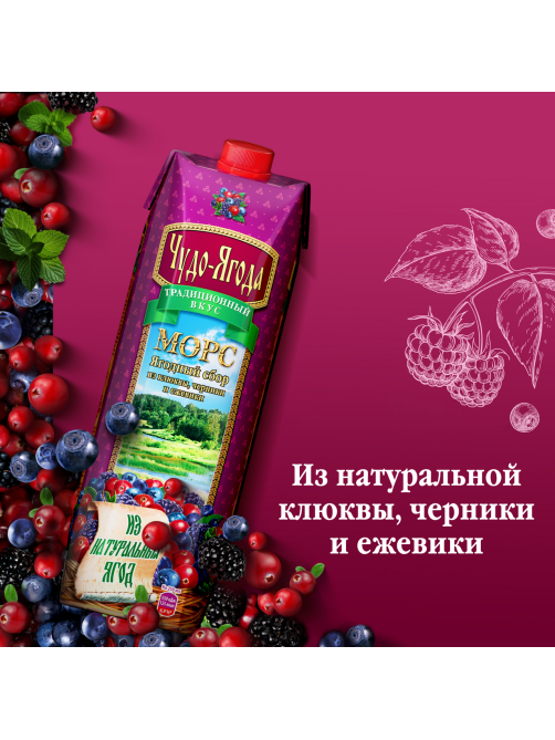 Морс Чудо-ягода Ягодный сбор ежевика, клюква, черника, 970мл