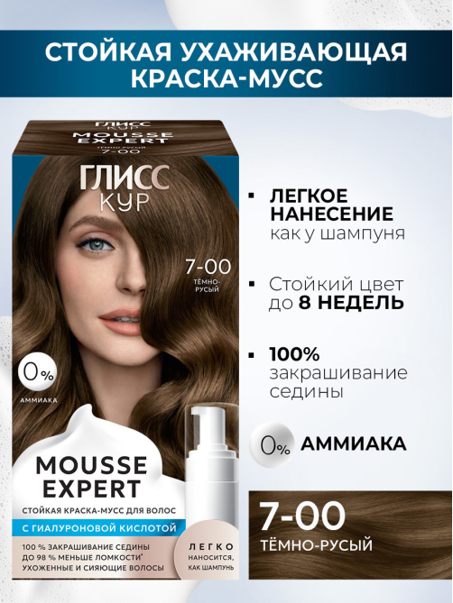 Краска для волос Глисс Кур Mousse Expert 7-00 темно-русый