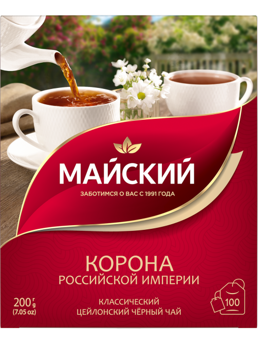 Чай Майский Корона Российской Империи черный цейлонский крупнолистовой (2г х 100 шт), 200г