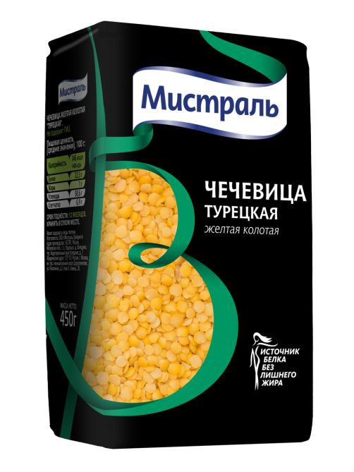 Чечевица Мистраль желтая колотая Турецкая, 450г