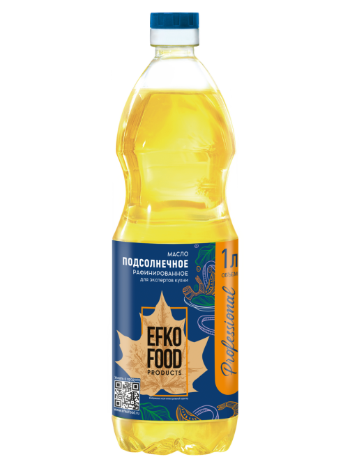 Масло подсолнечное Efko Food Professional рафинированное дезодорированное, 1л