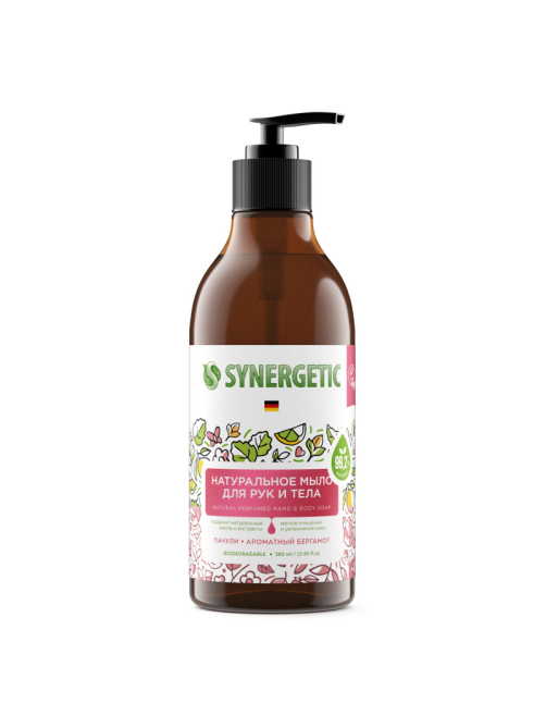 Мыло жидкое для рук и тела Synergetic Натуральное пачули и ароматный бергамот, 380мл