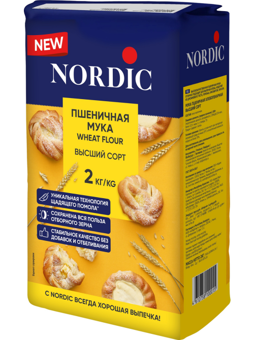 Мука пшеничная Nordic хлебопекарная высший сорт, 2кг