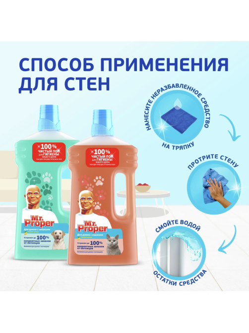 Жидкость моющая Mr. Proper Свежий Цитрус для полов и стен для домов с собаками, 1л