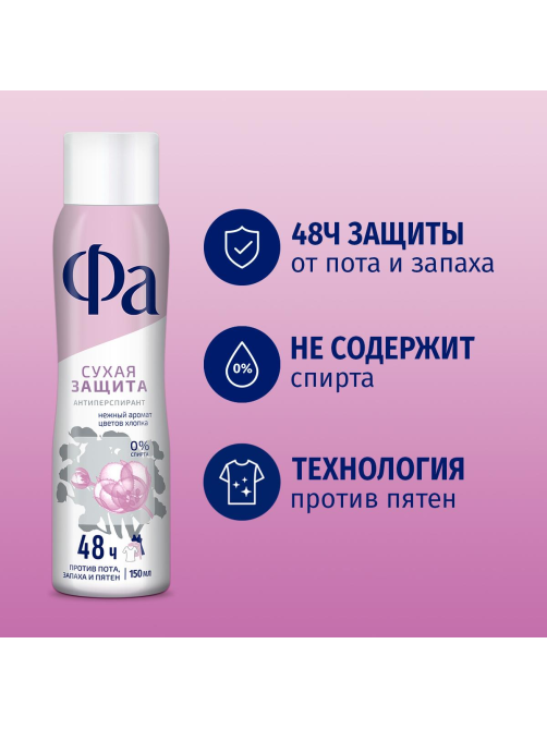Антиперспирант-спрей Фа Dry Protect Сухая защита Нежный аромат цветов хлопка, 150мл