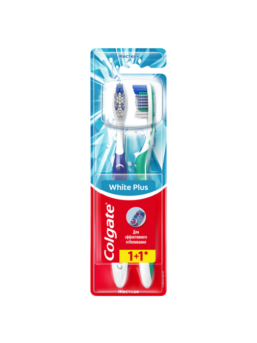 Зубная щетка Colgate White Plus отбеливающая жесткая, промоупаковка 1+1