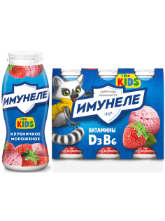 Напиток кисломолочный детский Имунеле For Kids Клубничное мороженое 1.5% с 3 лет, 100г x 6 шт