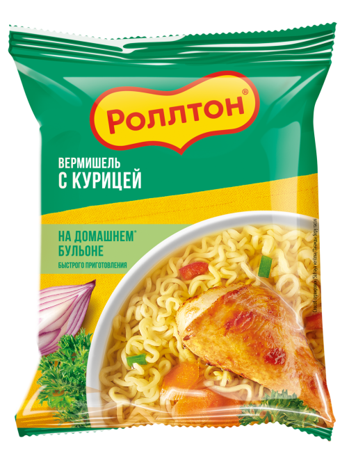 Вермишель быстрого приготовления Роллтон с курицей на домашнем бульоне, 60г