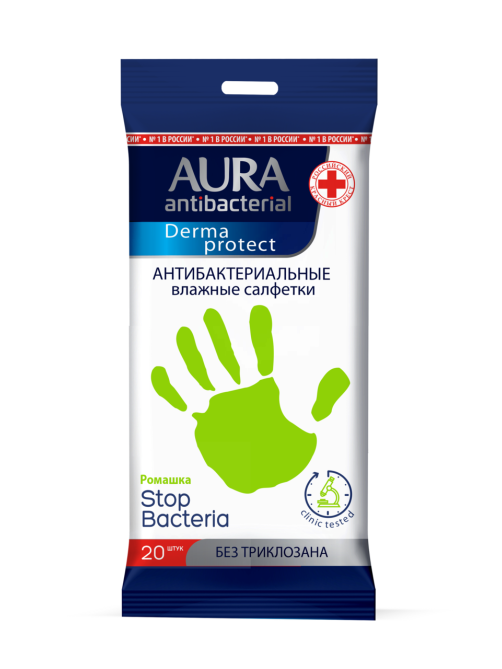 Салфетки влажные Aura Derma антибактериальные ромашка, 20шт
