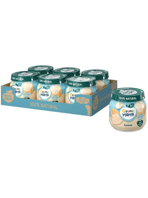 Пюре мясное детское ФрутоНяня Кролик с 6 месяцев, 80г x 6шт