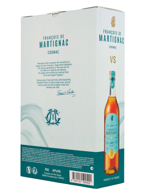 Коньяк Francois de Martignac VS в подарочной упаковке с бокалом, 0.7л