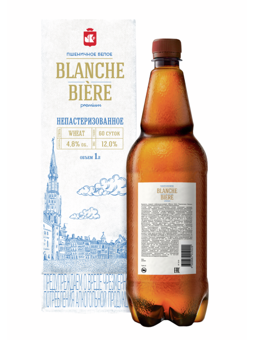 Пивной напиток Blanche Biere пшеничное белое светлое, 1л