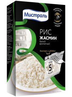 Крупа рис Мистраль Жасмин ароматный в пакетах для варки 5шт, 400г