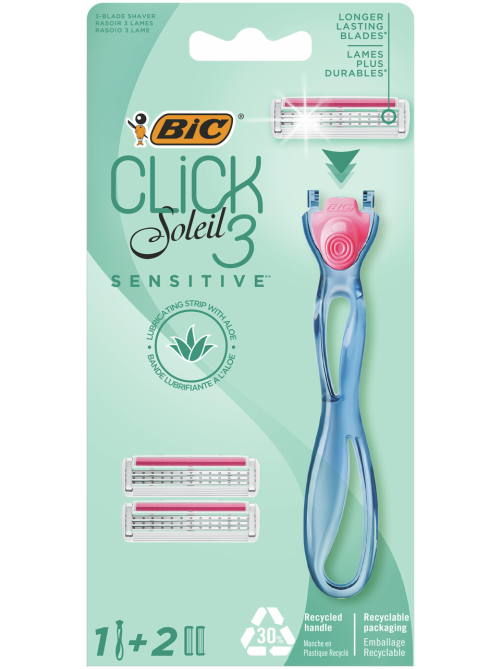 Бритва женская BIC Click 3 Soleil Sensitive 3 лезвия, 1 ручка и 2 сменные кассеты