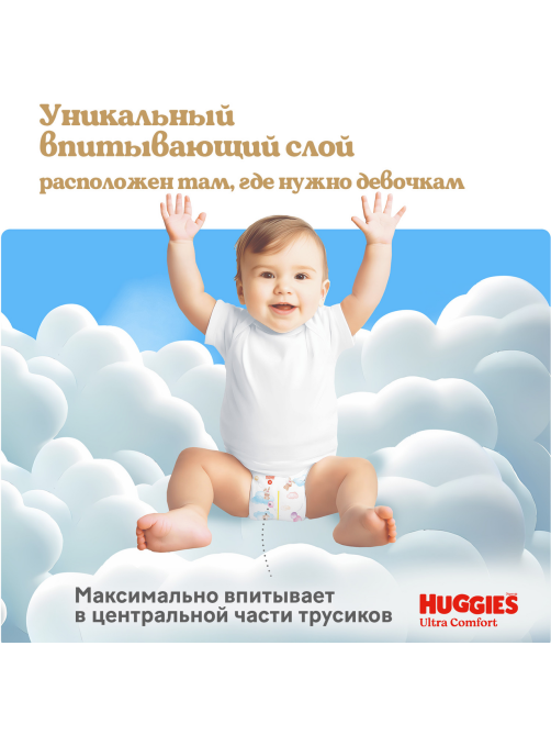 Подгузники-трусики Huggies Ultra Comfort для девочек №7 >17кг, 34шт