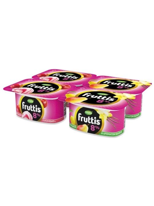 Йогуртный продукт Fruttis Вишневый пломбир/с грушей и ароматом ванили 8%, 115г