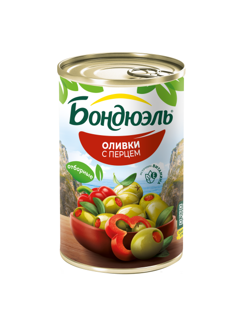 Оливки Бондюэль со сладким перцем, 314мл