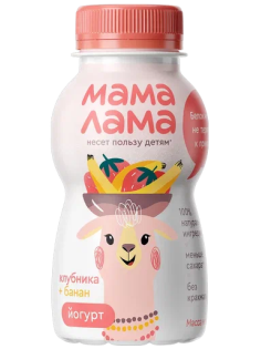 Йогурт питьевой детский Мама Лама Клубника и банан 2.5% с 3 лет, 200мл
