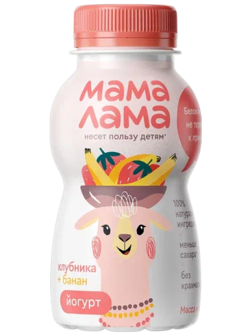 Йогурт питьевой детский Мама Лама Клубника и банан 2.5% с 3 лет, 200мл