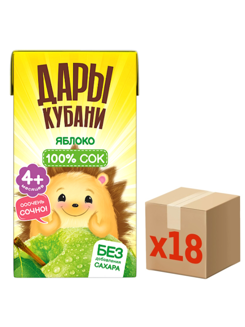 Сок детский Дары Кубани яблочный, 125мл x 18 шт