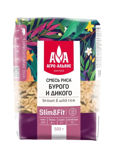 Смесь риса Агро-Альянс Экстра бурый и дикий, 500г