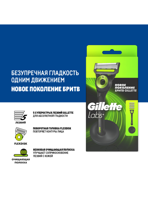 Станок для бритья Gillette Labs с тремя кассетами и магнитной подставкой
