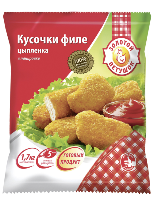 Кусочки филе цыпленка Золотой Петушок в панировке замороженные, 1.7кг