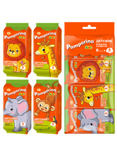 Салфетки влажные детские Pamperino Kids Mix Ромашка-витамин Е, 8шт x 8 уп