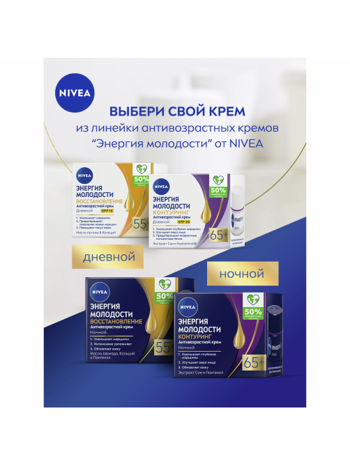 Крем Nivea Энергия молодости 55+ ночной антивозрастной, 50мл