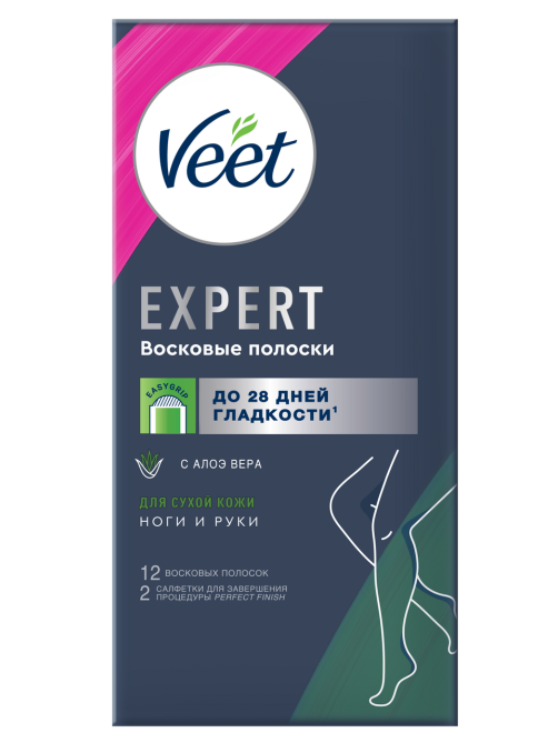 Полоски восковые Veet Expert для сухой кожи 12шт, 28г
