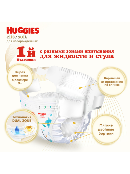 Подгузники Huggies Elite Soft для новорожденных 2 размер 4-6кг, 82шт