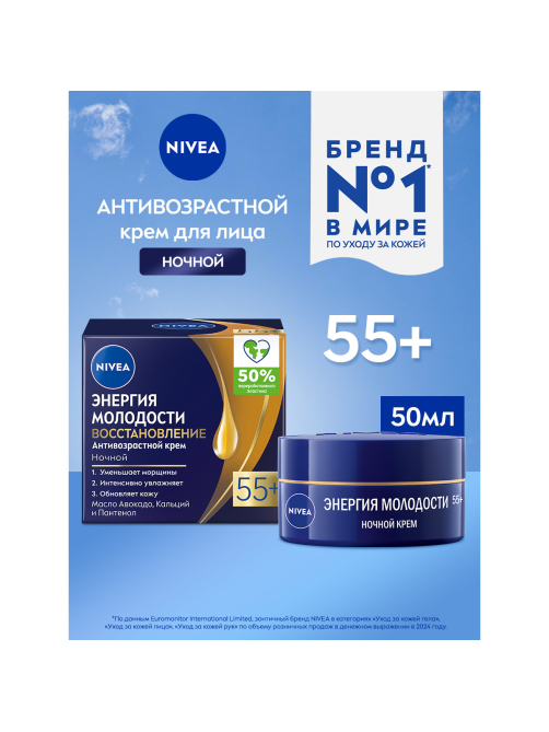 Крем Nivea Энергия молодости 55+ ночной антивозрастной, 50мл