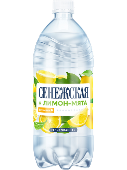 Вода Сенежская лимон-мята питьевая газированная, 1л