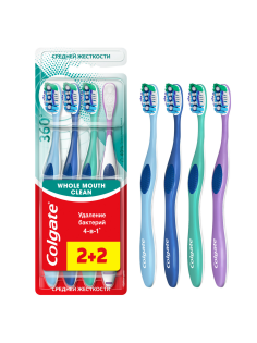 Зубная щетка Colgate 360 удаление бактерий средняя 4в1 2+2шт