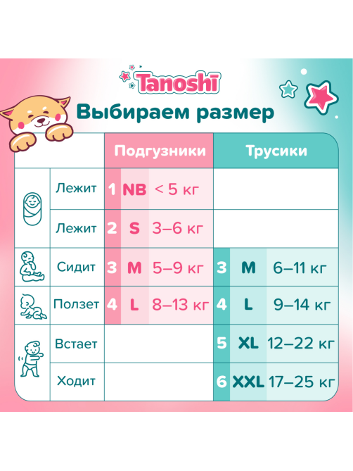Подгузники-трусики Tanoshi L 9-14кг, 44шт