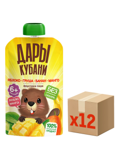 Пюре детское Дары Кубани яблоко, банан и манго, 90г x 12 шт